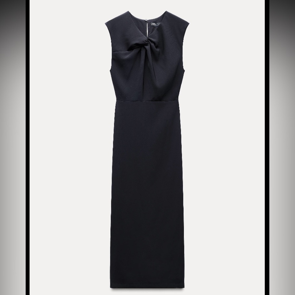 Zara Navy Midi Dress with Knot Detail